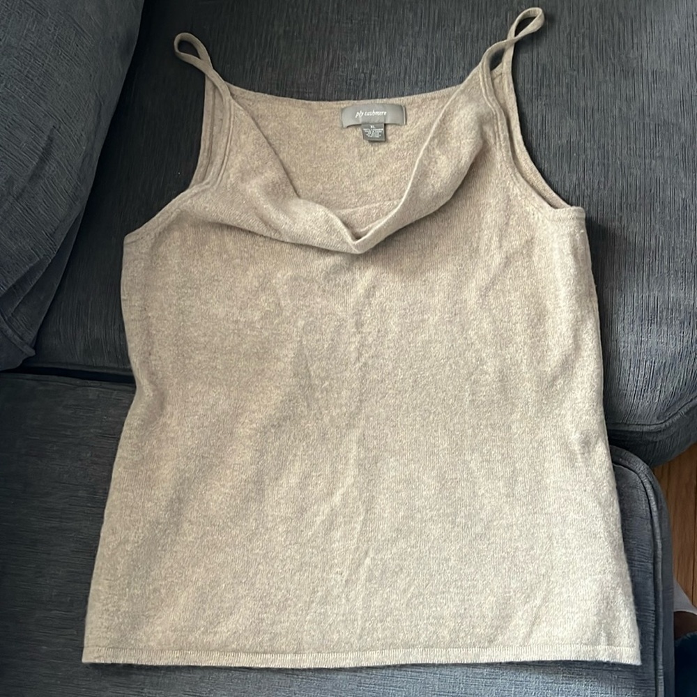 PLY CASHMERE oatmeal cowl neck camisole XL